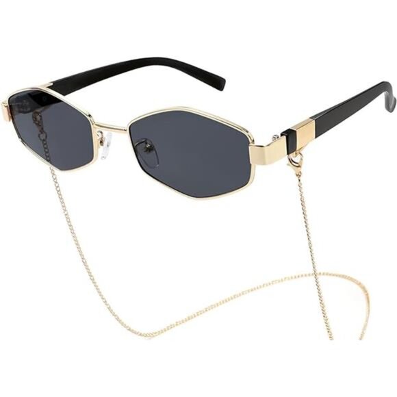 Elegant Sunglasses Womens Trendy 2024, Retro Designer Sun Glasses with Chain - Picture 7 of 7